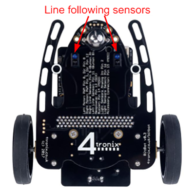 Image: the line sensors on your bitbot look like a pair of translucent domes, coloured blue and black