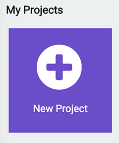 The <strong>New Project</strong> button is large, purple and has a plus (+) on it